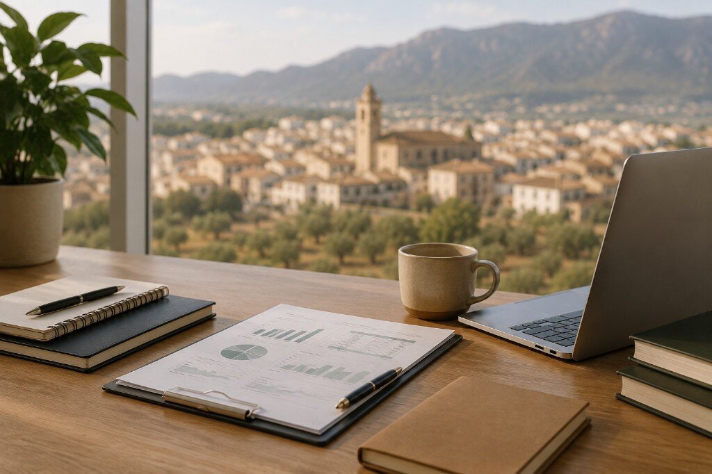 Escritorio de trabajo con vista al territorio de La Sénia